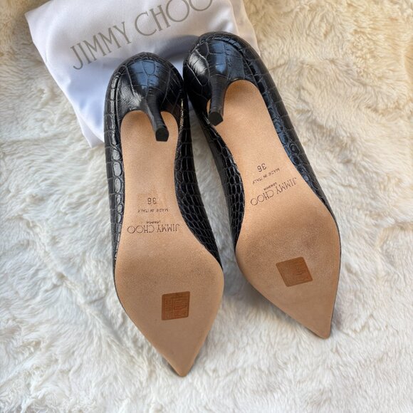 Jimmy Choo Love 85 Gray Croc Embossed Pointed Toe Pumps Size 36 - Picture 5 of 7